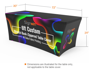 6ft Stretch Fit Back-Zippered Table Cover Custom Printing with Logo